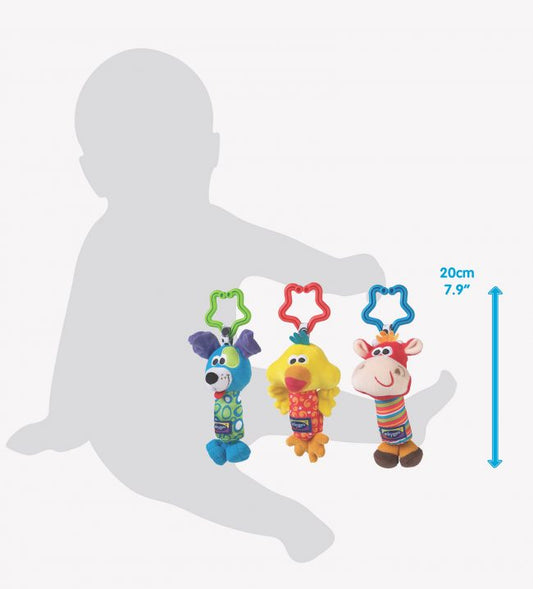 Playgro Tinkle Trio | 3-Piece Sensory Plush Hanging Stroller & Car Seat Toy Set