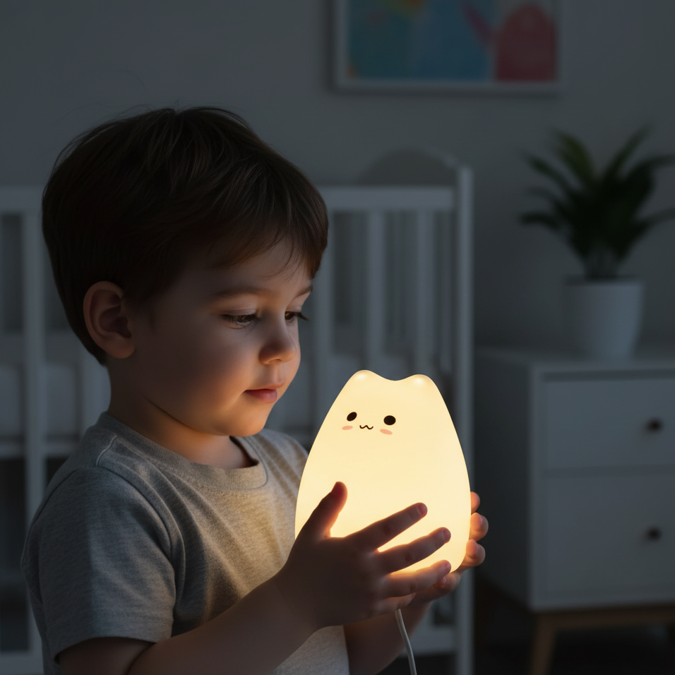 Mochi the Cat Night Light | Portable Silicone Lamp with Color-Changing Tap Control