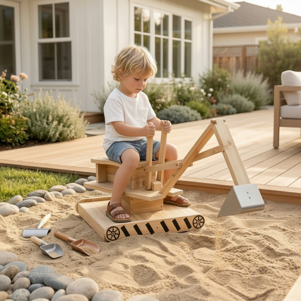 Wooden Sandbox with Excavator Digger 72in | The Terra-Forge Site