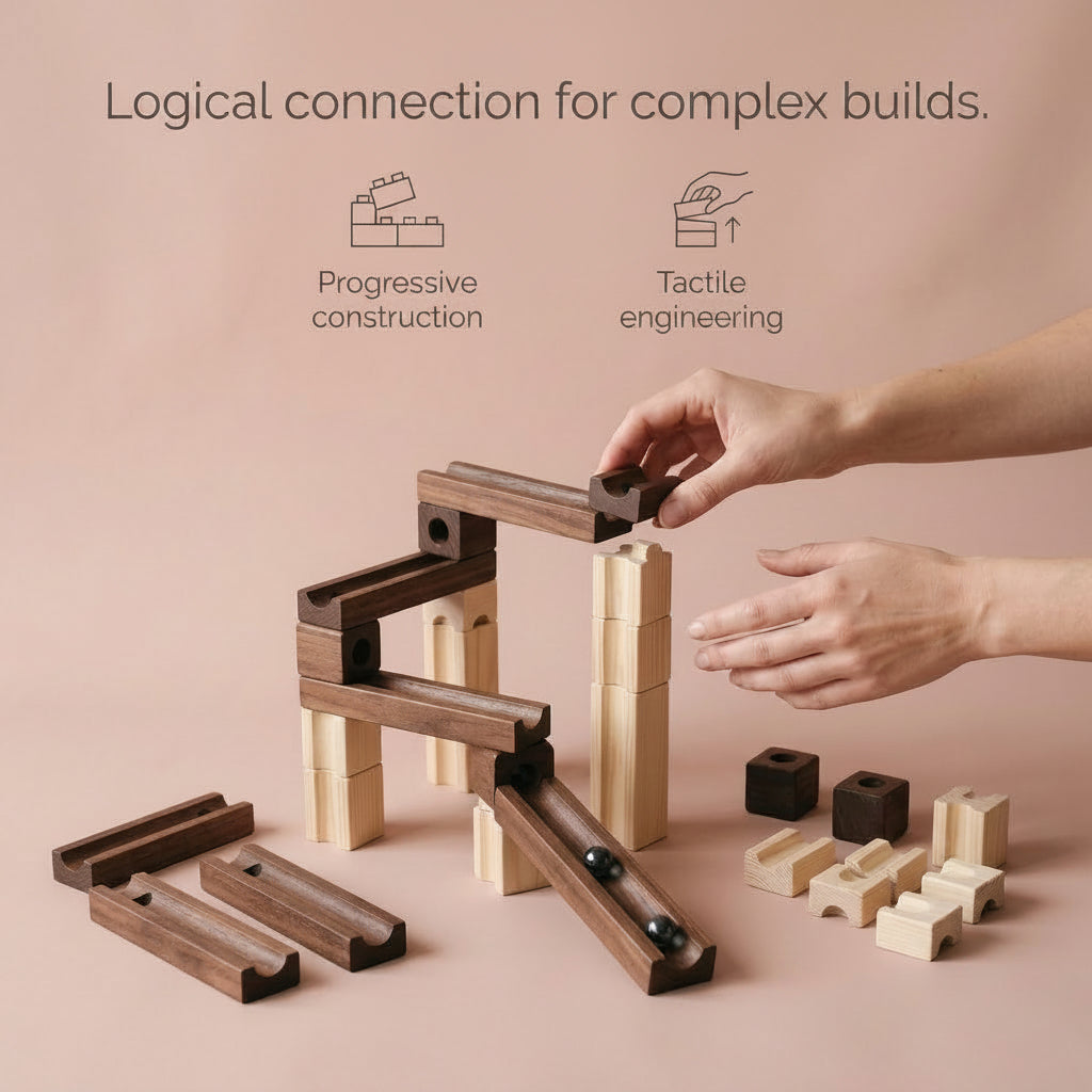 Wood Marbles Building Run Maze Ball Blocks Rollercoaster Style Construction Educational Toys For Children Kids Gifts