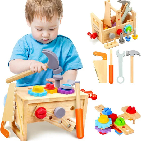 AiTuiTui™ Master-Builder | 29-Piece Montessori Wooden Tool Set & 3-in-1 Workbench