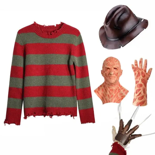 The Elm Street Nightmare | Freddy Krueger Costume Set (Sweater, Mask, Glove, Hat)