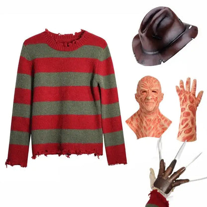 The Elm Street Nightmare | Freddy Krueger Costume Set (Sweater, Mask, Glove, Hat)