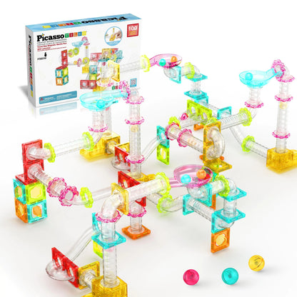 PicassoTiles PTMG100 Mini-Diamond | 100-Piece Magnetic Marble Run & STEM Race Track Set