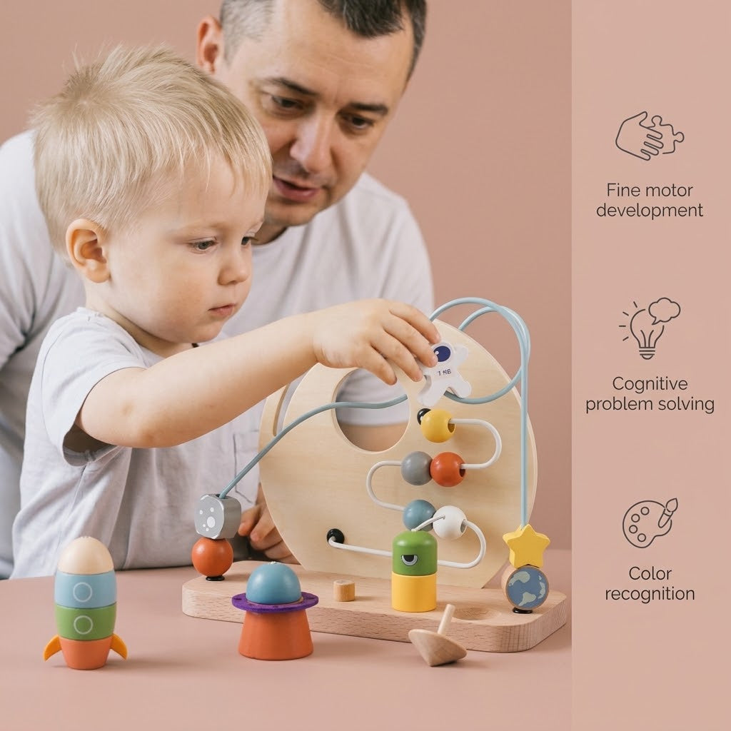 Space Theme Wooden Bead Maze Toy – The Orbit-Path Navigator, photo 6