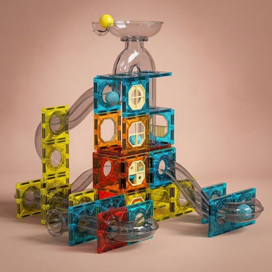 Magnetic Tiles Race Track Set 82/122pc | The Magna-Rail Observatory