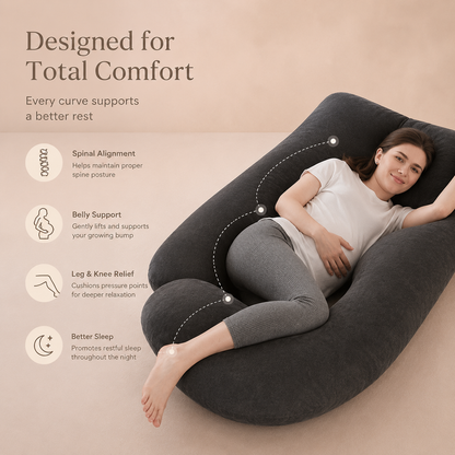 Pregnancy Pillow J-Shaped Full Body | The Materna-Cloud Luxe