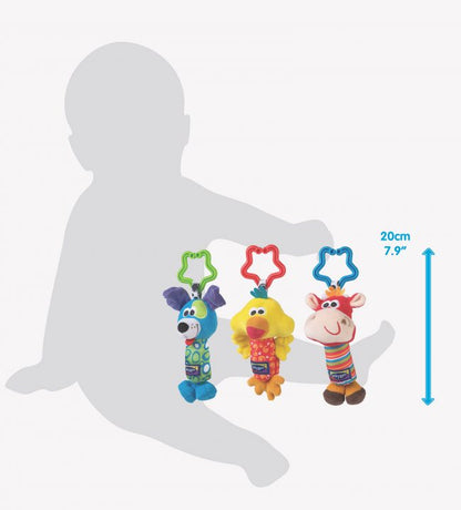 Playgro Tinkle Trio | 3-Piece Sensory Plush Hanging Stroller & Car Seat Toy Set
