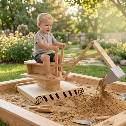 Wooden Sandbox with Excavator Digger 72in | The Terra-Forge Site