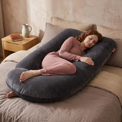 Pregnancy Pillow J-Shaped Full Body | The Materna-Cloud Luxe