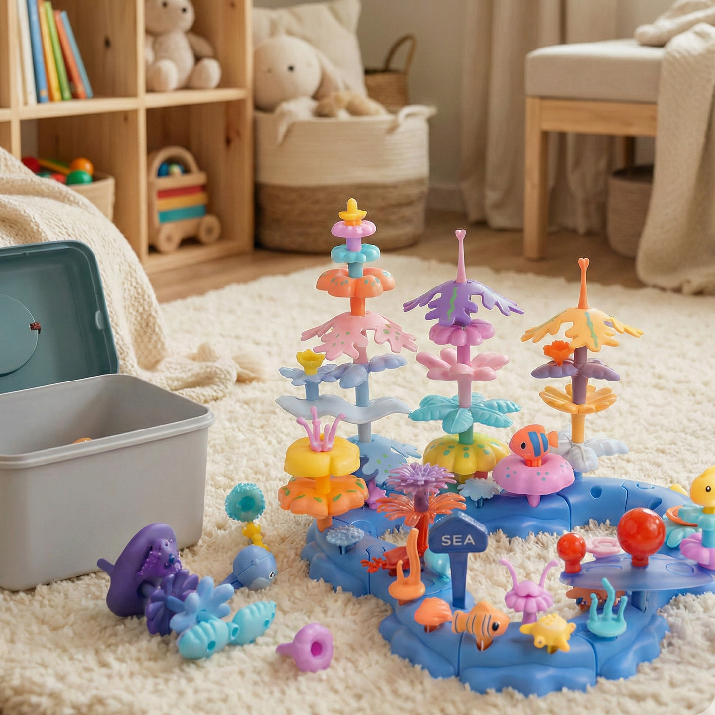 Wulumu™ Ocean Adventures | 96-Piece DIY Stacking & Building Set with Organizer Box