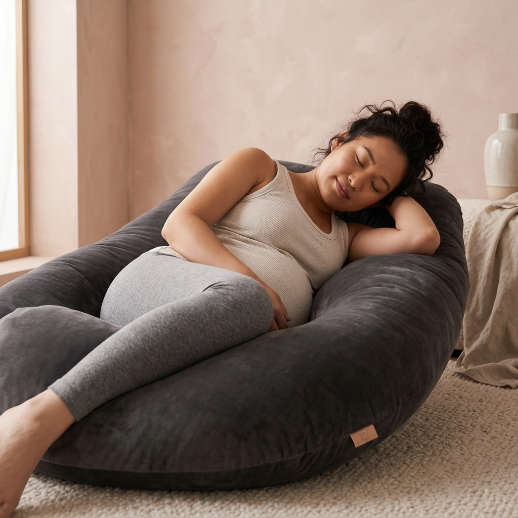 Pregnancy Pillow J-Shaped Full Body | The Materna-Cloud Luxe