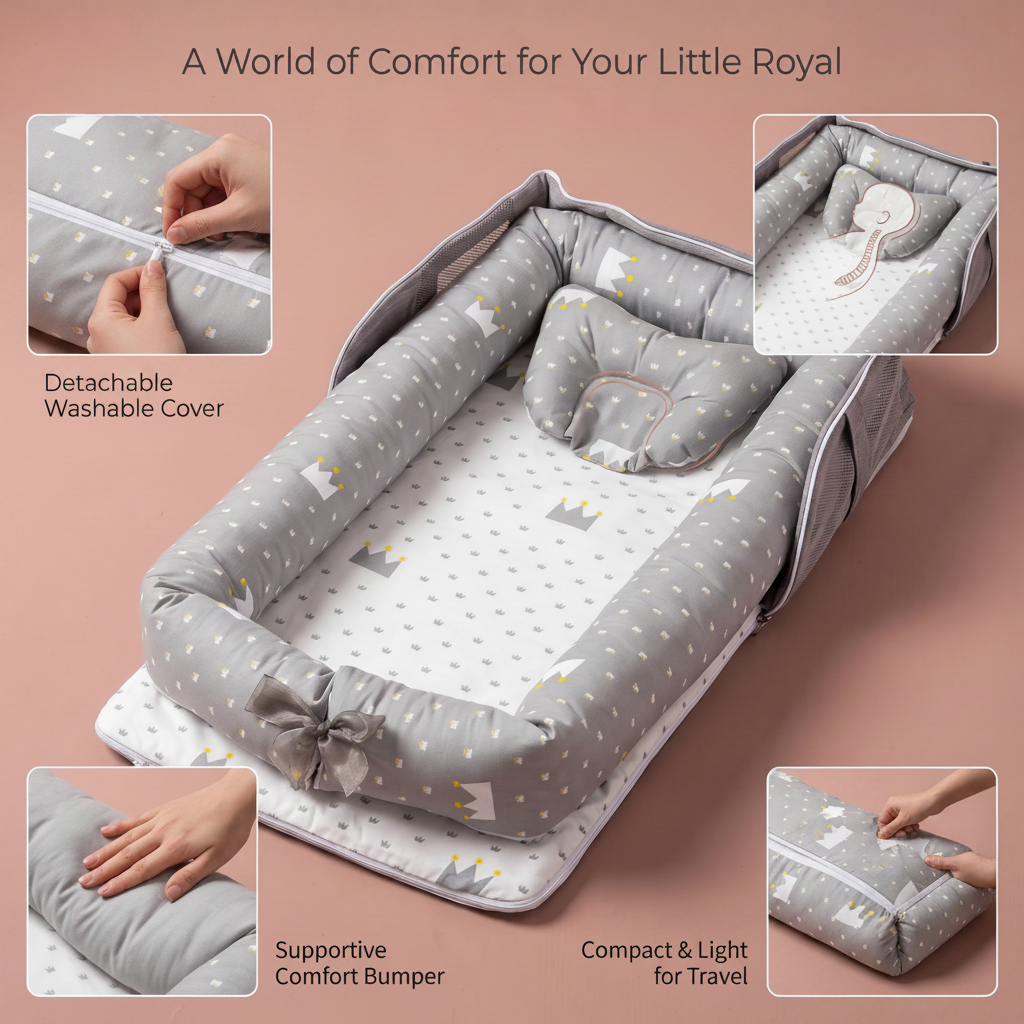 Portable Cotton Baby Nest Lounger with Pillow – The Cradle-Cloud Nest, photo 3