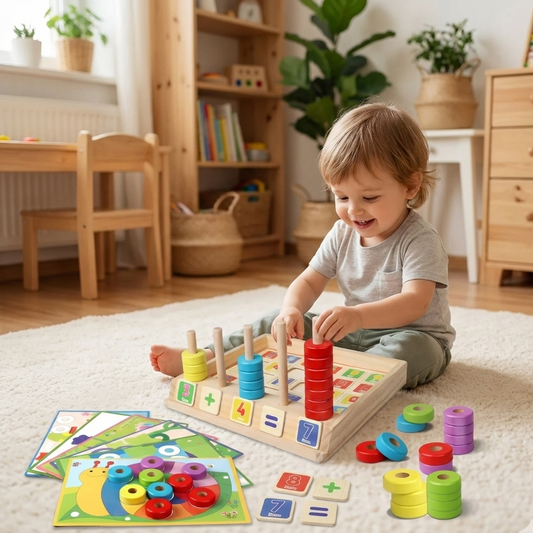 Lydaz™ Montessori Math Master | 5-in-1 Wooden Counting, Sorting & Number Puzzle