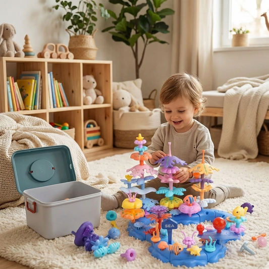 Wulumu™ Ocean Adventures | 96-Piece DIY Stacking & Building Set with Organizer Box
