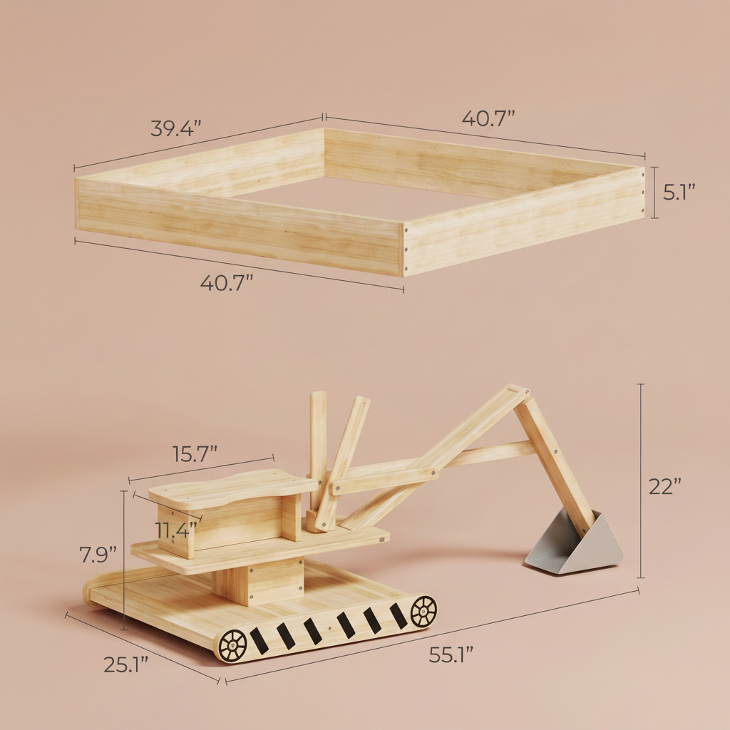 Wooden Sandbox with Excavator Digger 72in | The Terra-Forge Site