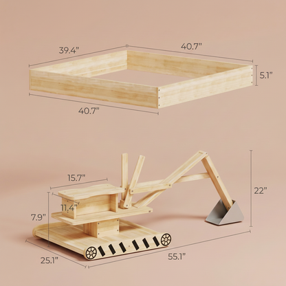 Wooden Sandbox with Excavator Digger 72in | The Terra-Forge Site