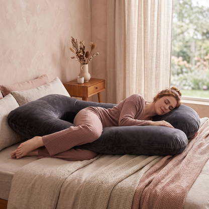 Pregnancy Pillow J-Shaped Full Body | The Materna-Cloud Luxe