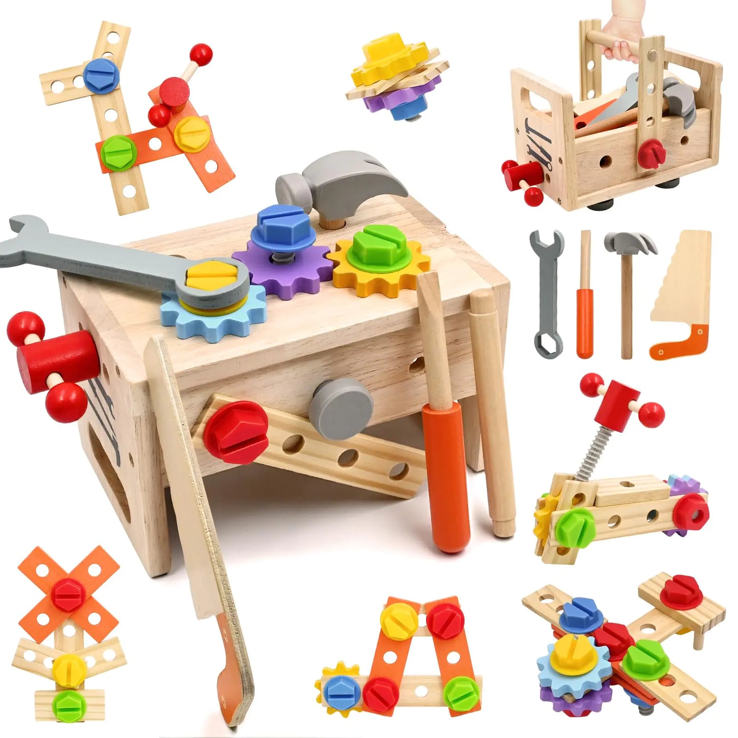 AiTuiTui™ Master-Builder | 29-Piece Montessori Wooden Tool Set & 3-in-1 Workbench