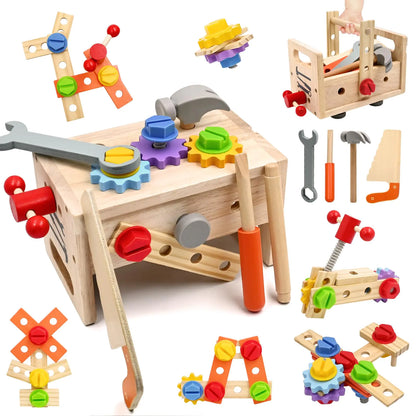 AiTuiTui™ Master-Builder | 29-Piece Montessori Wooden Tool Set & 3-in-1 Workbench