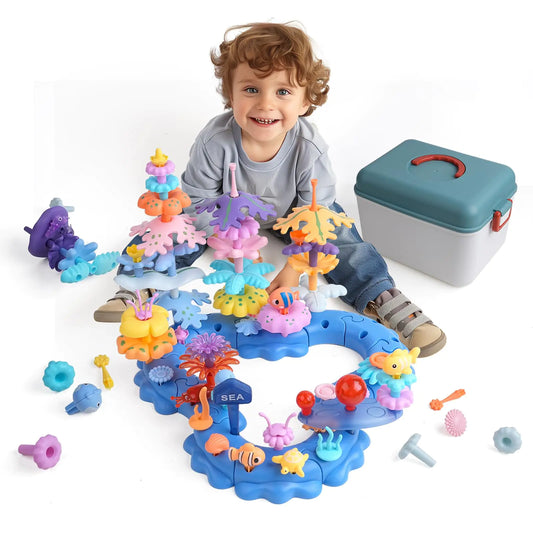 Wulumu™ Ocean Adventures | 96-Piece DIY Stacking & Building Set with Organizer Box