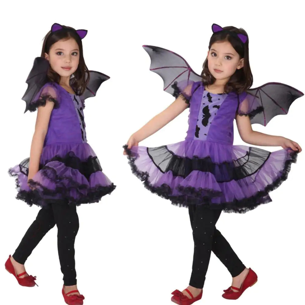 The Twilight Flier | Kids' Spooky Bat Costume Dress with Wings