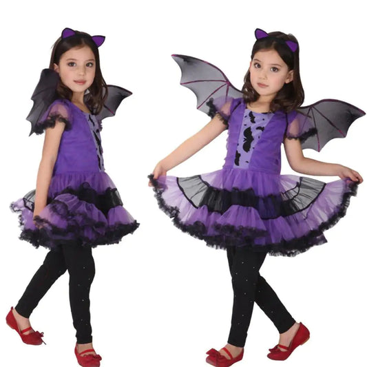 The Twilight Flier | Kids' Spooky Bat Costume Dress with Wings