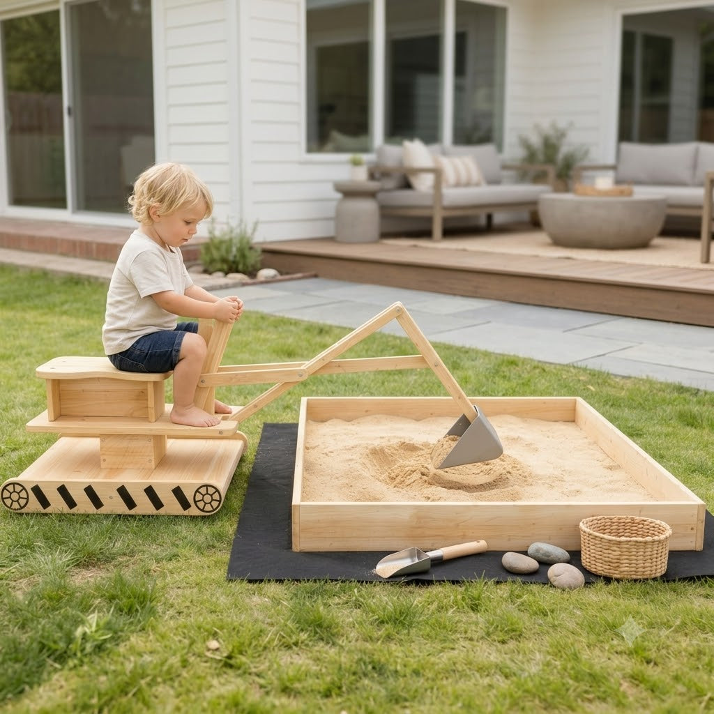 Wooden Sandbox with Excavator Digger 72in | The Terra-Forge Site