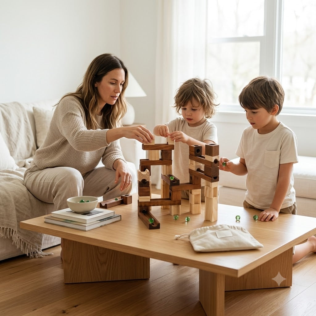 Wood Marbles Building Run Maze Ball Blocks Rollercoaster Style Construction Educational Toys For Children Kids Gifts