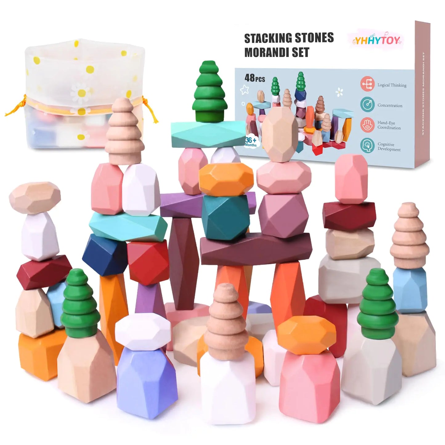The Morandi-Stone™ | 48-Piece Deluxe Wooden Stacking & Balancing Set