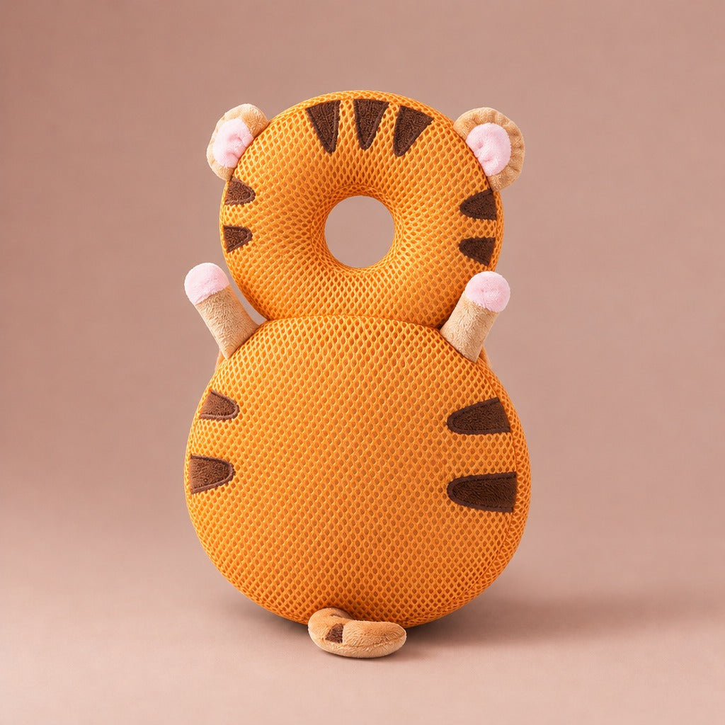 Orange tiger baby cushion backpack with stripes