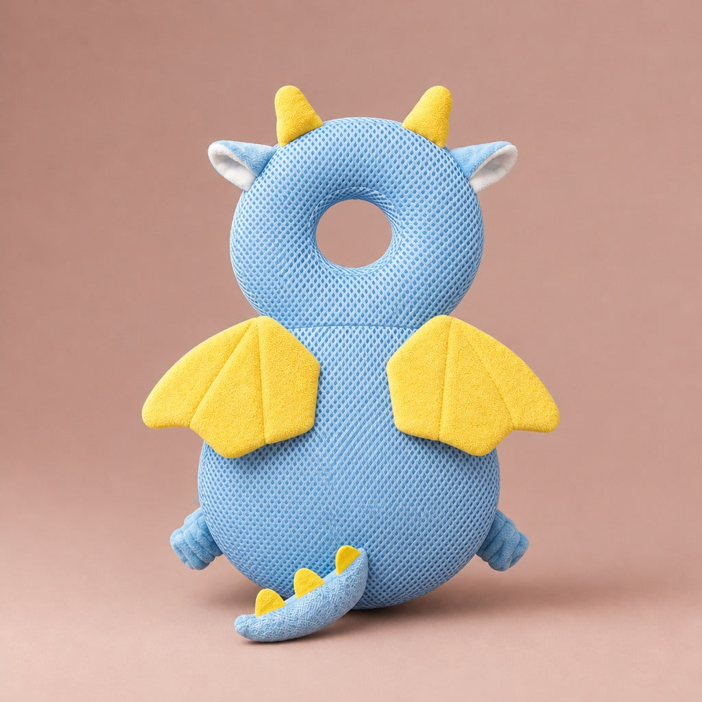 Light blue dragon baby cushion backpack with yellow wings