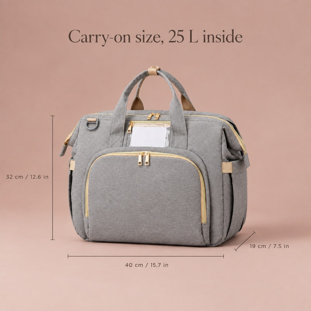 Changing bag dimensions: 40 x 32 x 19 cm (15.7 x 12.6 x 7.5 in), 25 L