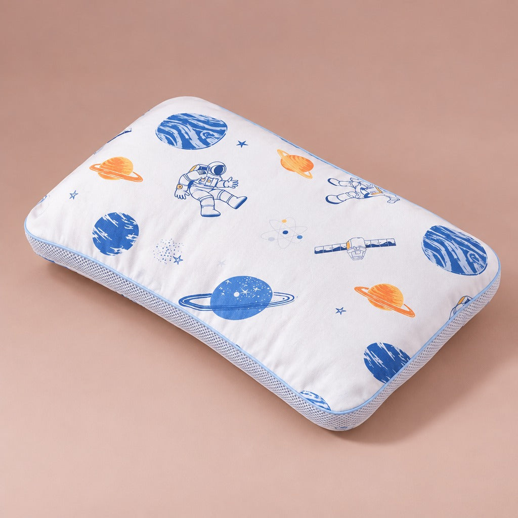 Kids pillow in a removable astronaut and planets print case