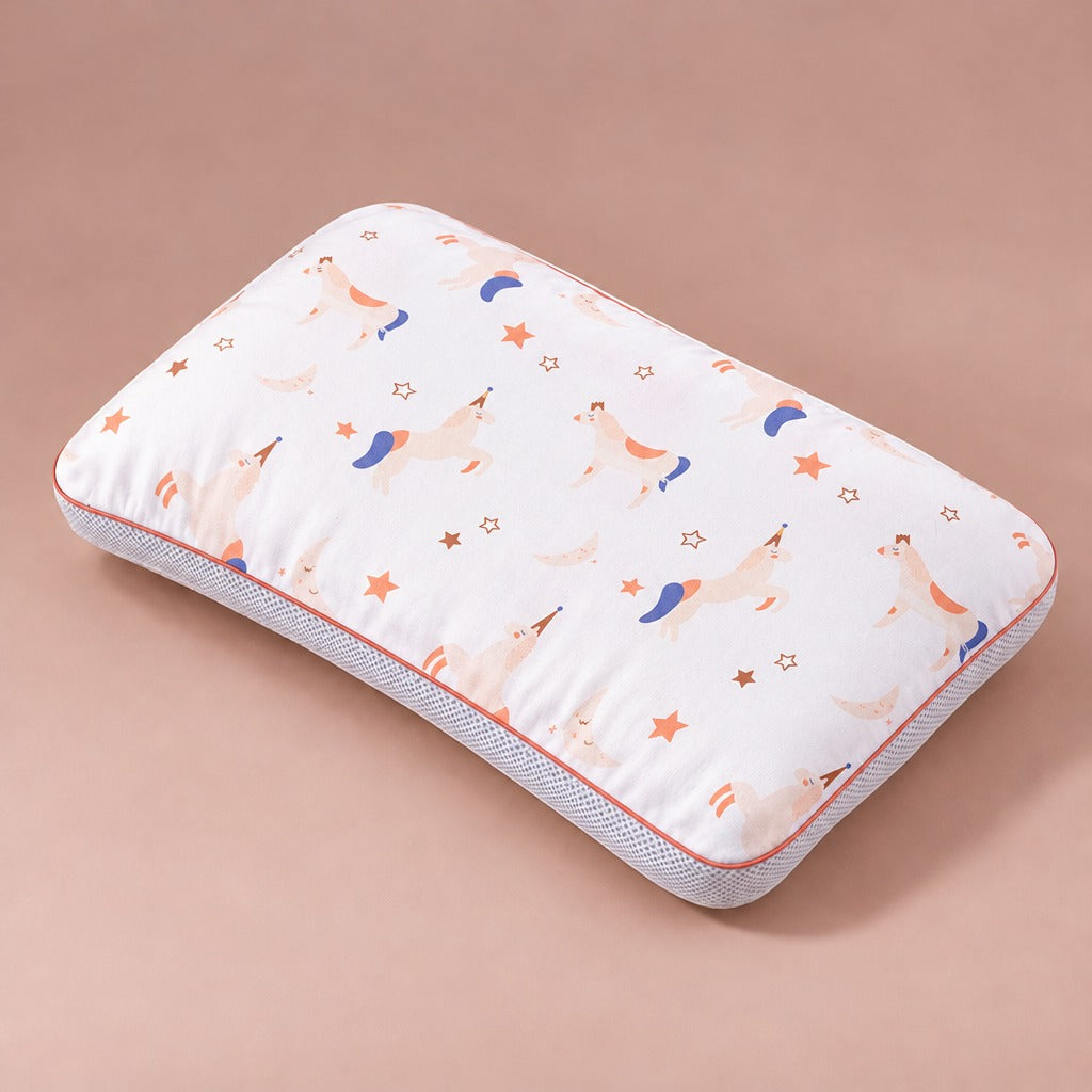 Kids pillow in a removable unicorn, star and moon print case