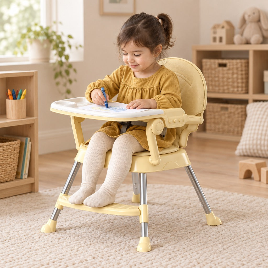 Child drawing in the chair set to its low height