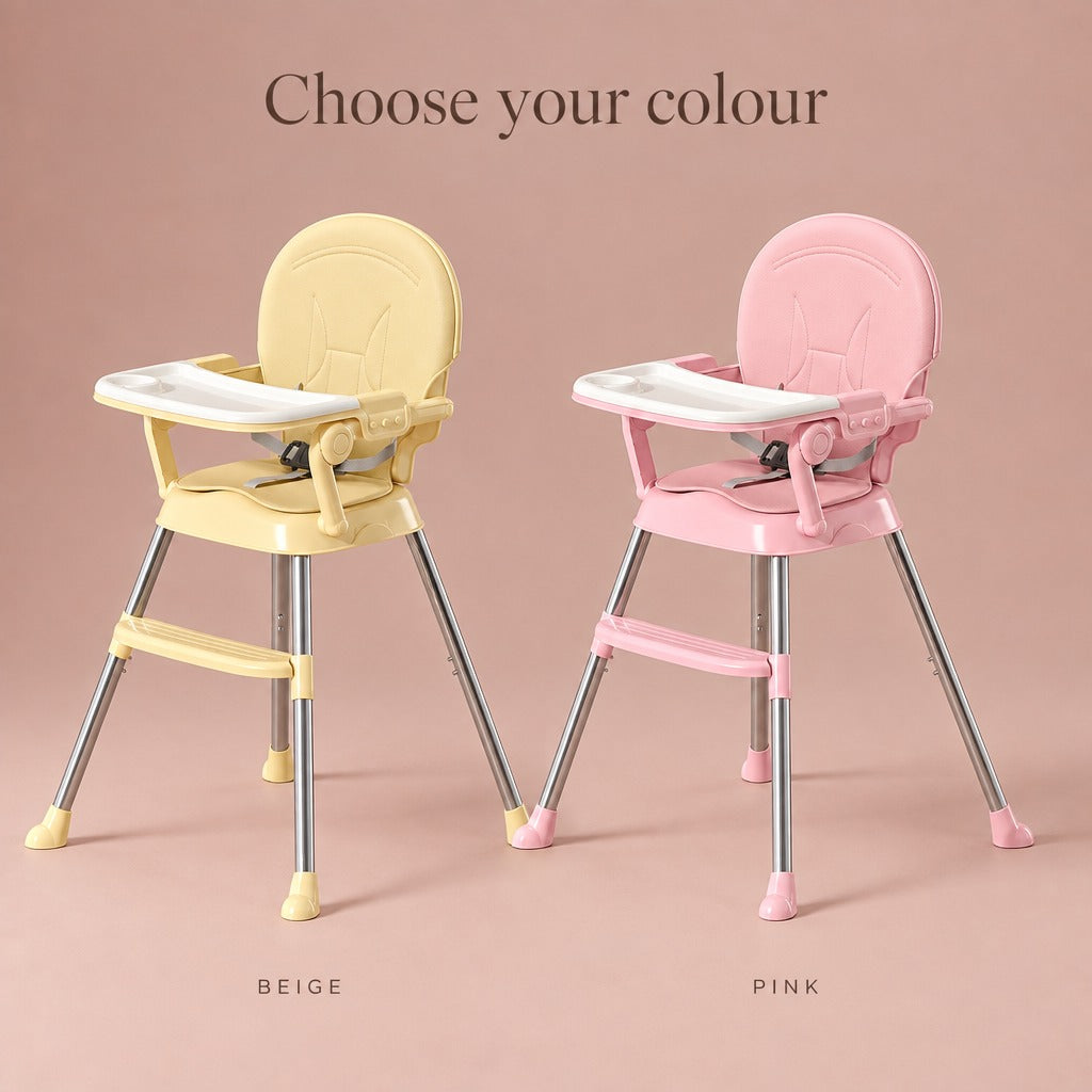 High chair in two colours: beige and pink