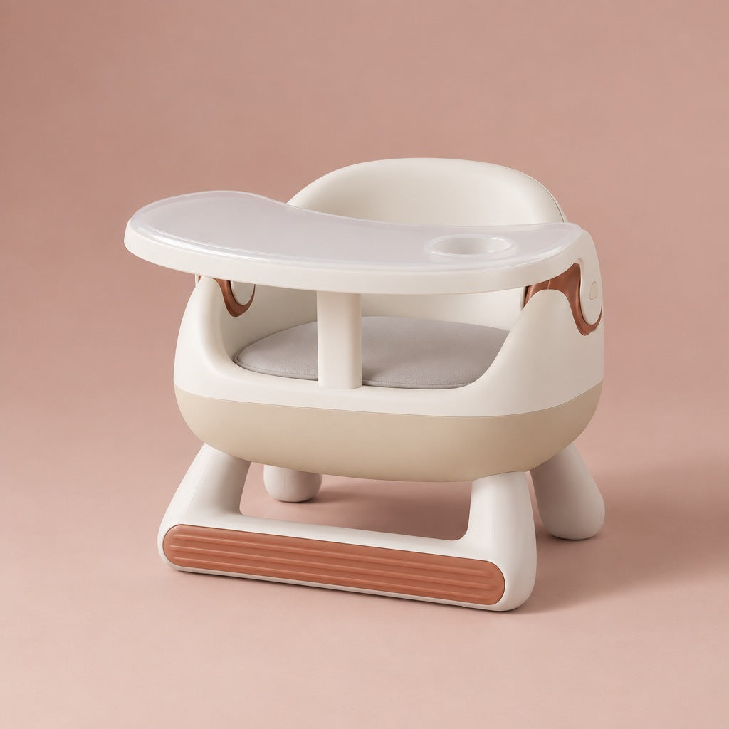 White toddler low chair with removable tray and translucent tray cover