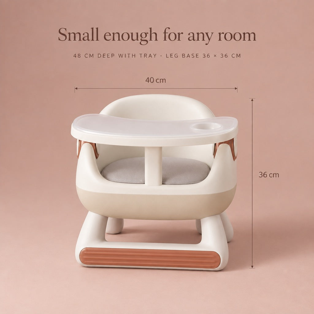 Toddler low chair size: tray 40 cm wide, 36 cm high, 48 cm deep with tray