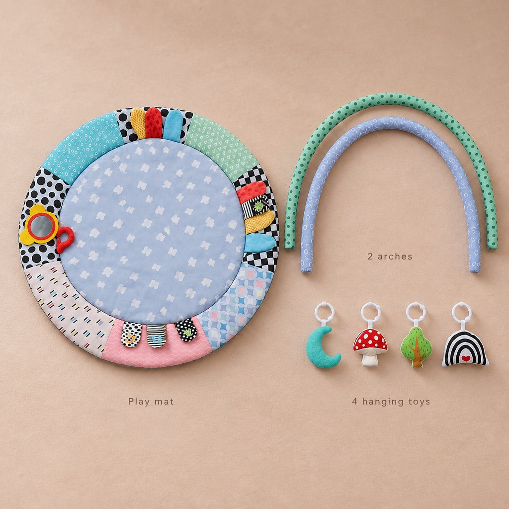 What is included: play mat, two arches and four hanging toys