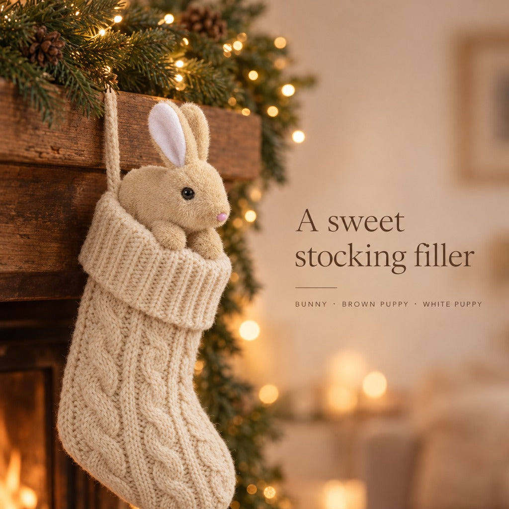 Plush bunny peeking out of a Christmas stocking - a sweet stocking filler