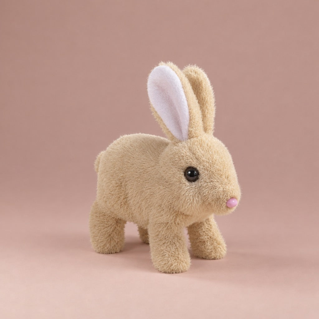 Beige plush bunny toy with tall ears and pink nose